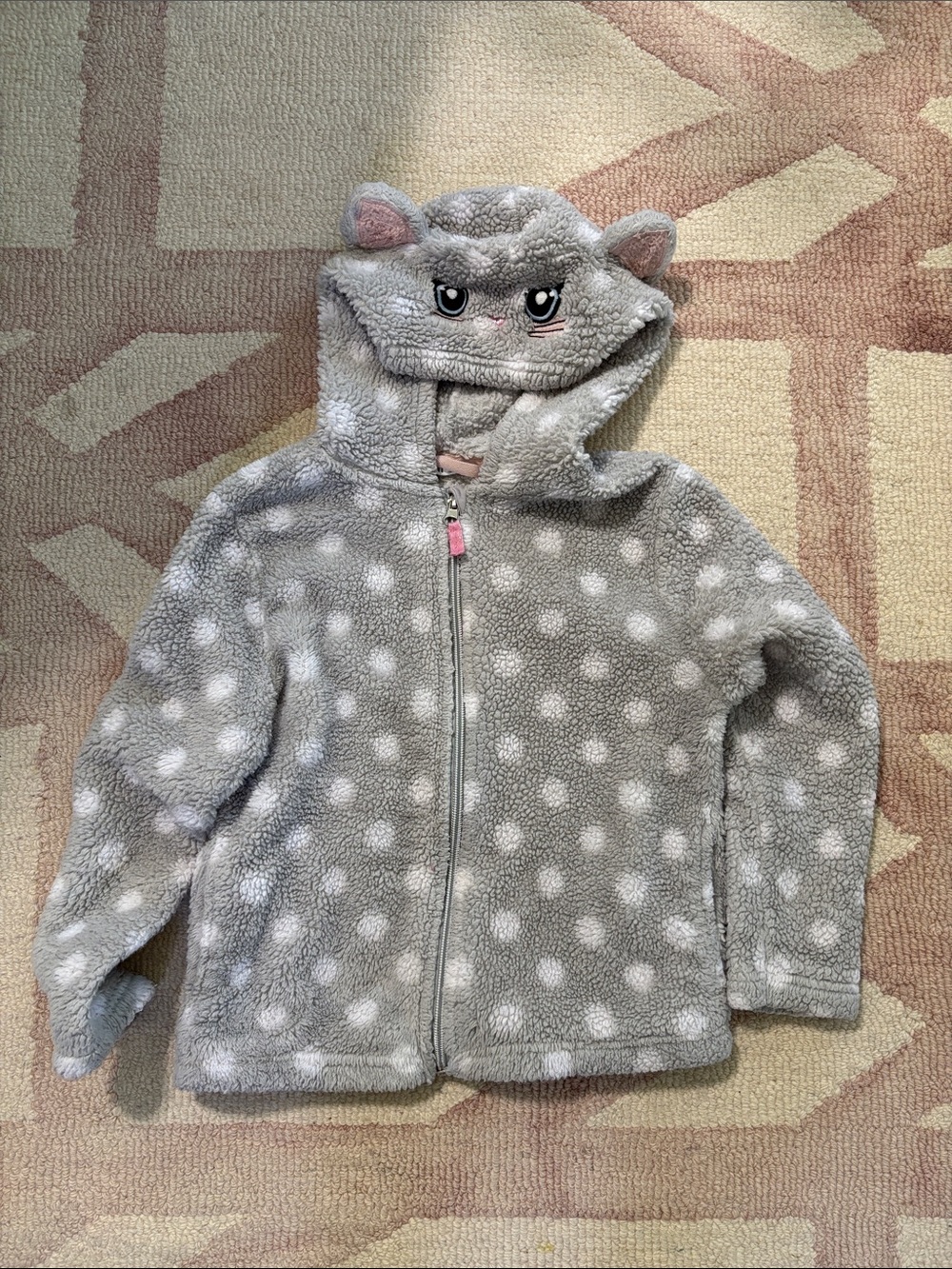 H&M Light Gray Sherpa Zip Hoodie with Pink Accents - Cat Hoodie